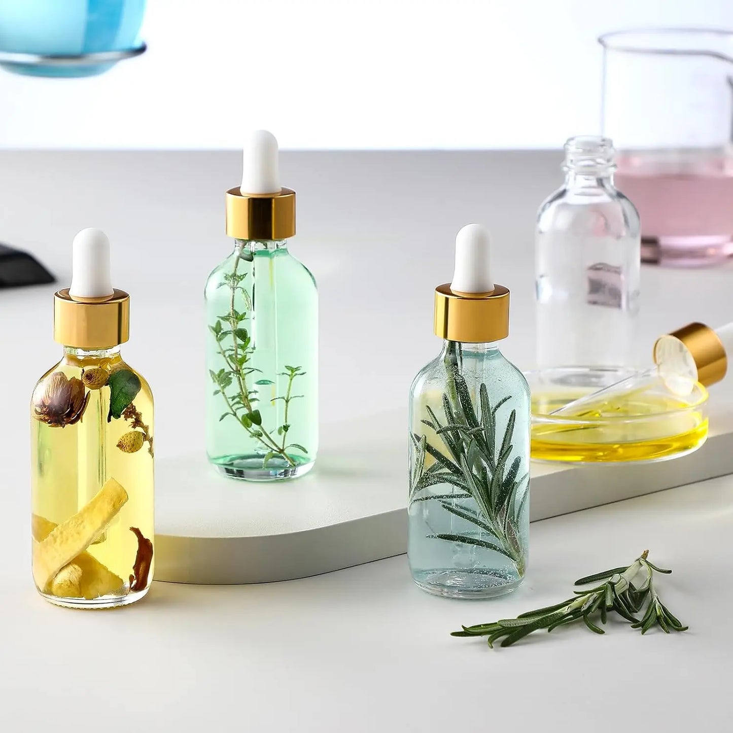 1 Piece Clear Glass Dropper Bottle with Label and Funnel Gold Cap Empty Tincture Bottle Perfume Cosmetics Travel Container