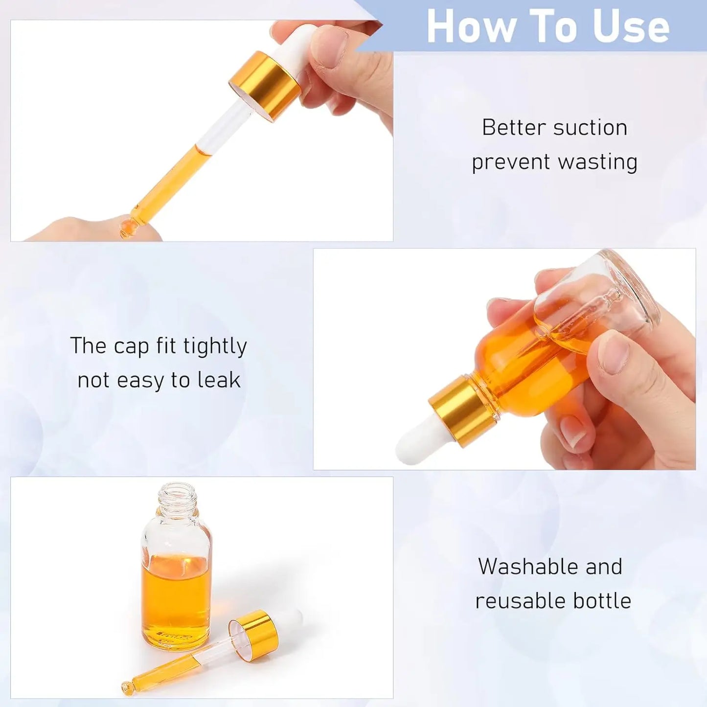 1 Piece Clear Glass Dropper Bottle with Label and Funnel Gold Cap Empty Tincture Bottle Perfume Cosmetics Travel Container