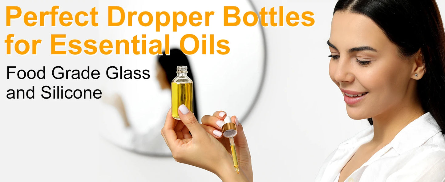 1 Piece Clear Glass Dropper Bottle with Label and Funnel Gold Cap Empty Tincture Bottle Perfume Cosmetics Travel Container