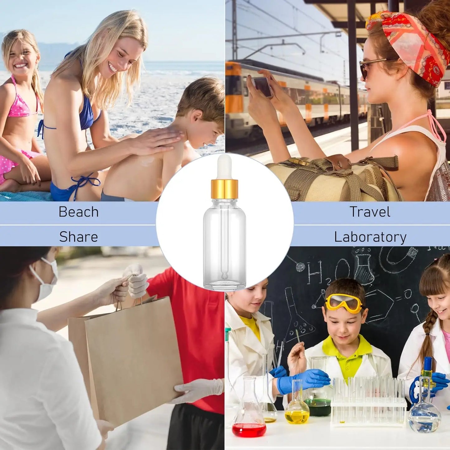1 Piece Clear Glass Dropper Bottle with Label and Funnel Gold Cap Empty Tincture Bottle Perfume Cosmetics Travel Container