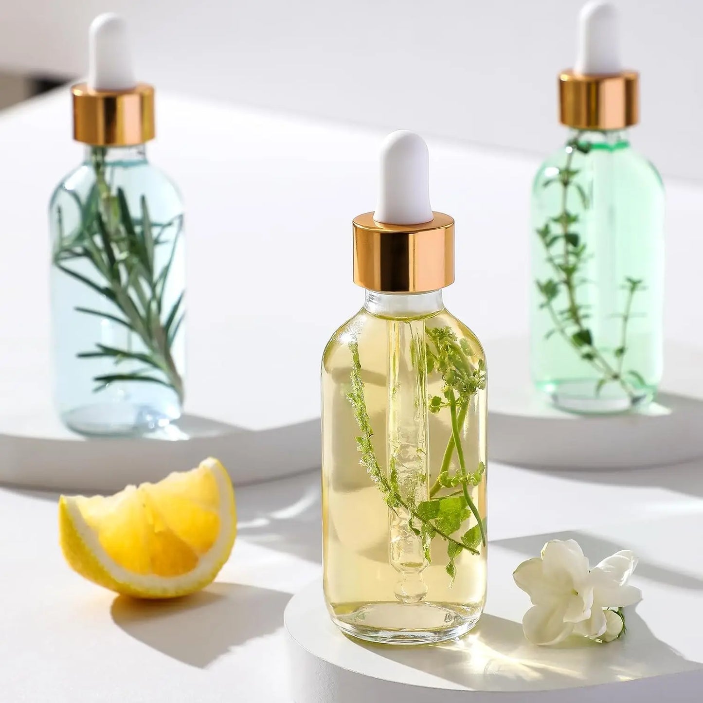 1 Piece Clear Glass Dropper Bottle with Label and Funnel Gold Cap Empty Tincture Bottle Perfume Cosmetics Travel Container