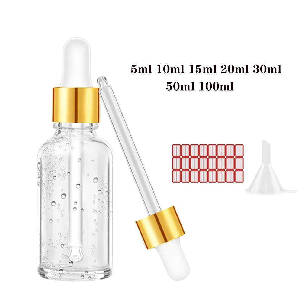 1 Piece Clear Glass Dropper Bottle with Label and Funnel Gold Cap Empty Tincture Bottle Perfume Cosmetics Travel Container