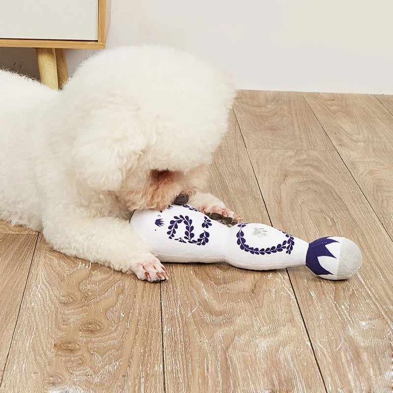 Funny Tequila Dog Toy Blue And White Porcelain Plush Dog Toy With Squeak Interactive Games For Dogs Birthday Toy Pet Accessories