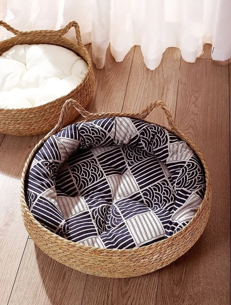Four Seasons Universal Pure Handmade Vine Woven Cat Nest Seasonal Warmth Pad Detachable Washable Winter Pet Supplies Accessories
