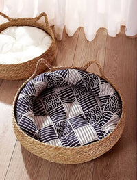 Four Seasons Universal Pure Handmade Vine Woven Cat Nest Seasonal Warmth Pad Detachable Washable Winter Pet Supplies Accessories