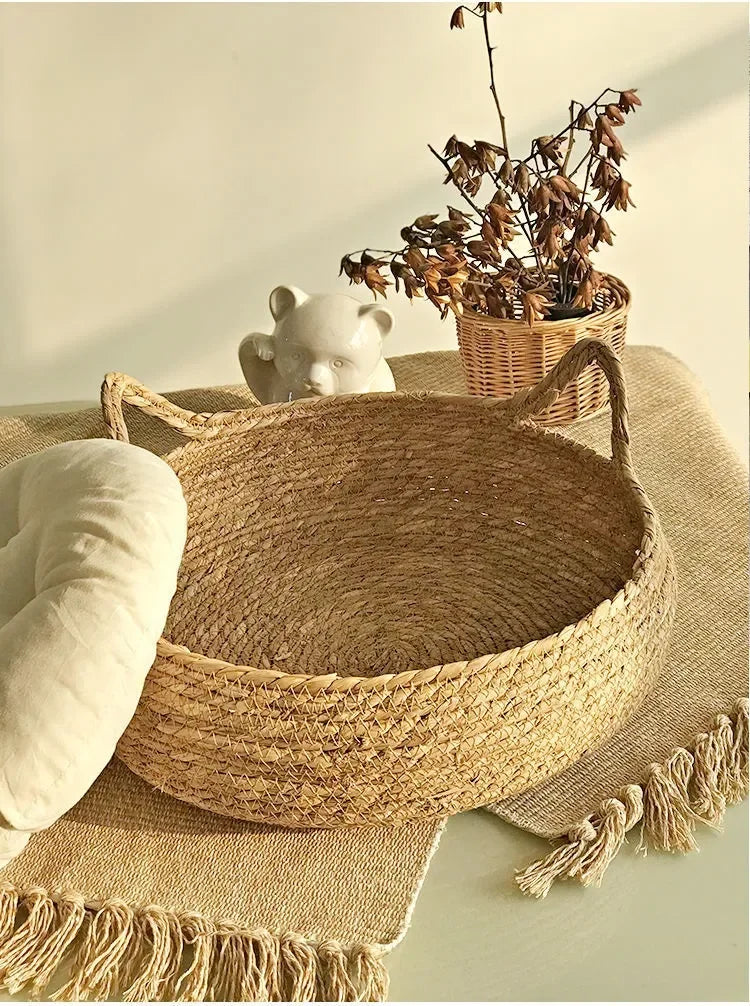 Four Seasons Universal Pure Handmade Vine Woven Cat Nest Seasonal Warmth Pad Detachable Washable Winter Pet Supplies Accessories