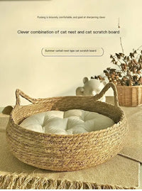 Four Seasons Universal Pure Handmade Vine Woven Cat Nest Seasonal Warmth Pad Detachable Washable Winter Pet Supplies Accessories