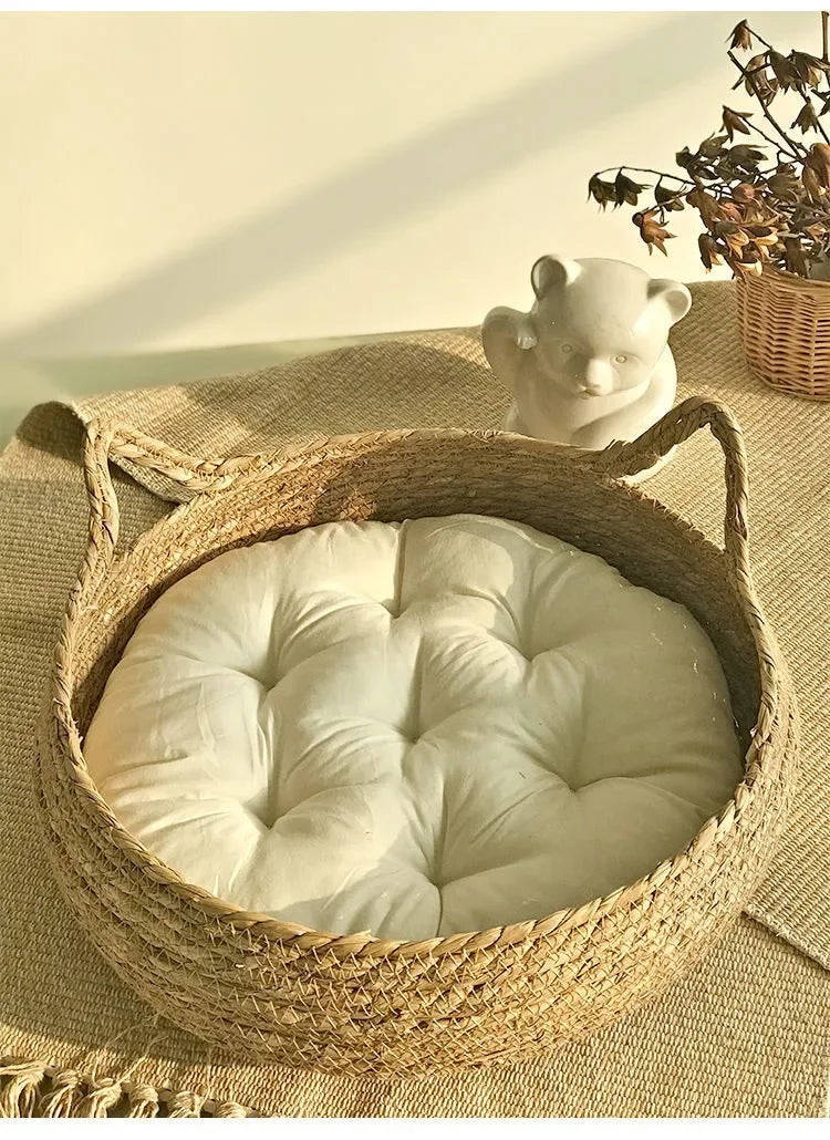 Four Seasons Universal Pure Handmade Vine Woven Cat Nest Seasonal Warmth Pad Detachable Washable Winter Pet Supplies Accessories